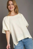 Umgee Full Size Boxy Cut Jacquard Round Neck Top with Side Slit Plus Size - Trendsi