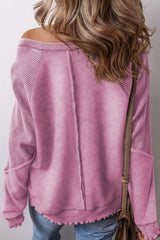 Exposed Seam Long Sleeve Sweatshirt - Trendsi - Flyclothing LLC