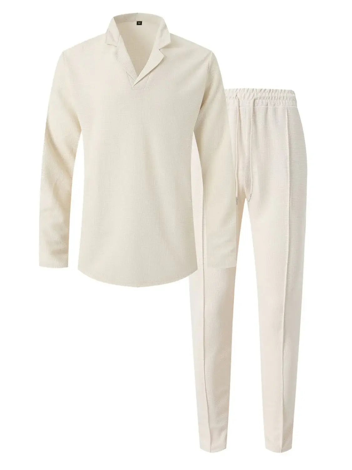 Men's Full Size Waffle-Knit Long Sleeve Top and Pants Set Plus Size - Trendsi - Flyclothing LLC