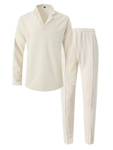Men's Full Size Waffle-Knit Long Sleeve Top and Pants Set Plus Size - Trendsi - Flyclothing LLC