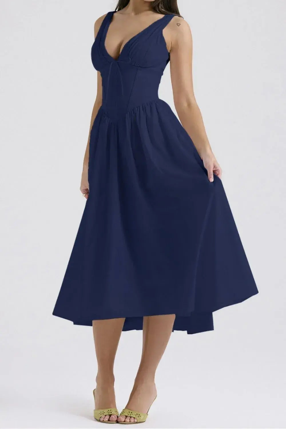 Ruched V-Neck Sleeveless Dress with Pockets - Trendsi - Flyclothing LLC