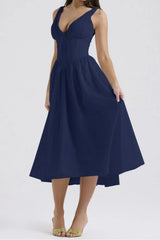 Ruched V-Neck Sleeveless Dress with Pockets - Trendsi - Flyclothing LLC