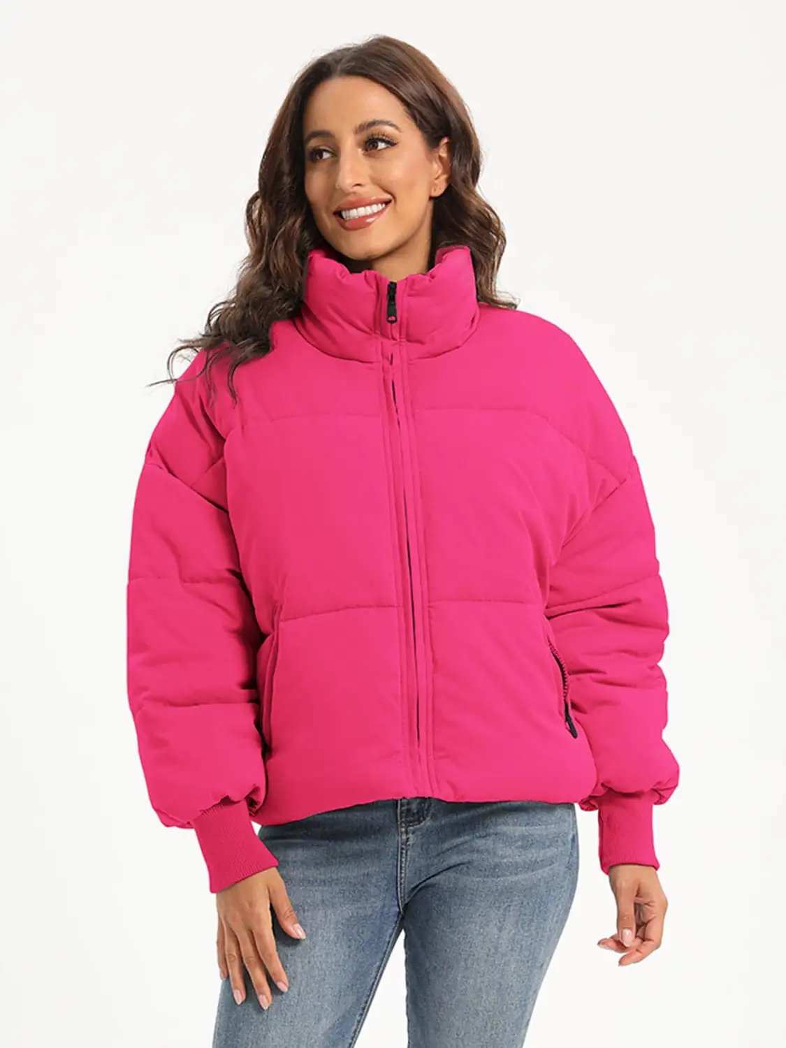 Zip Up Turtleneck Long Sleeve Winter Coat - Trendsi - Flyclothing LLC