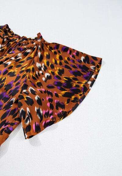 Leopard Notched Short Sleeve Blouse - Trendsi - Flyclothing LLC