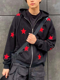 Men's Contrast Star Hooded Zip Up Hoodie - Trendsi