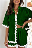 Contrast Trim Half Sleeve Top and Shorts Set - Trendsi