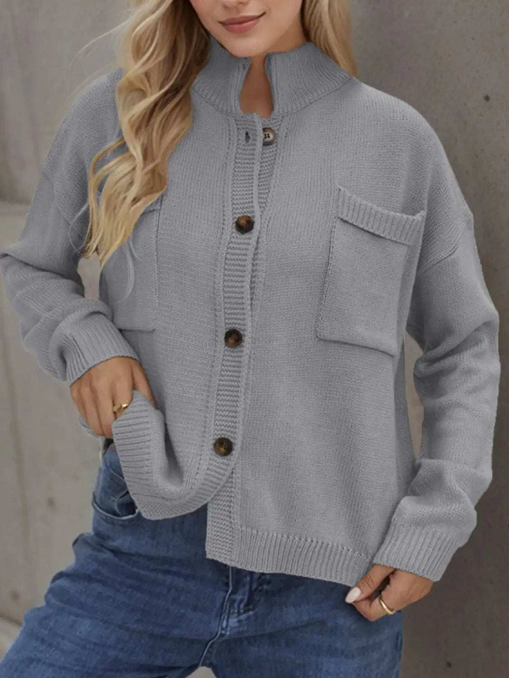 Button Up Long Sleeve Cardigan - Trendsi - Flyclothing LLC