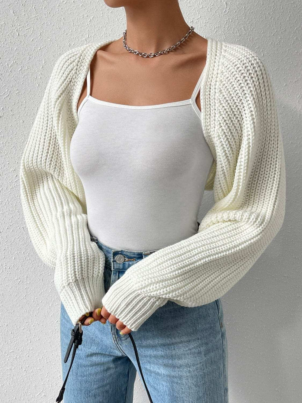 Honey Open Front Long Sleeve Cropped Cardigan - Trendsi - Flyclothing LLC