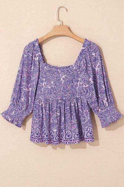 Printed Square Neck Half Sleeve Blouse - Trendsi - Flyclothing LLC