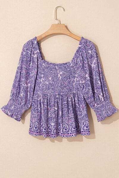 Printed Square Neck Half Sleeve Blouse - Trendsi - Flyclothing LLC