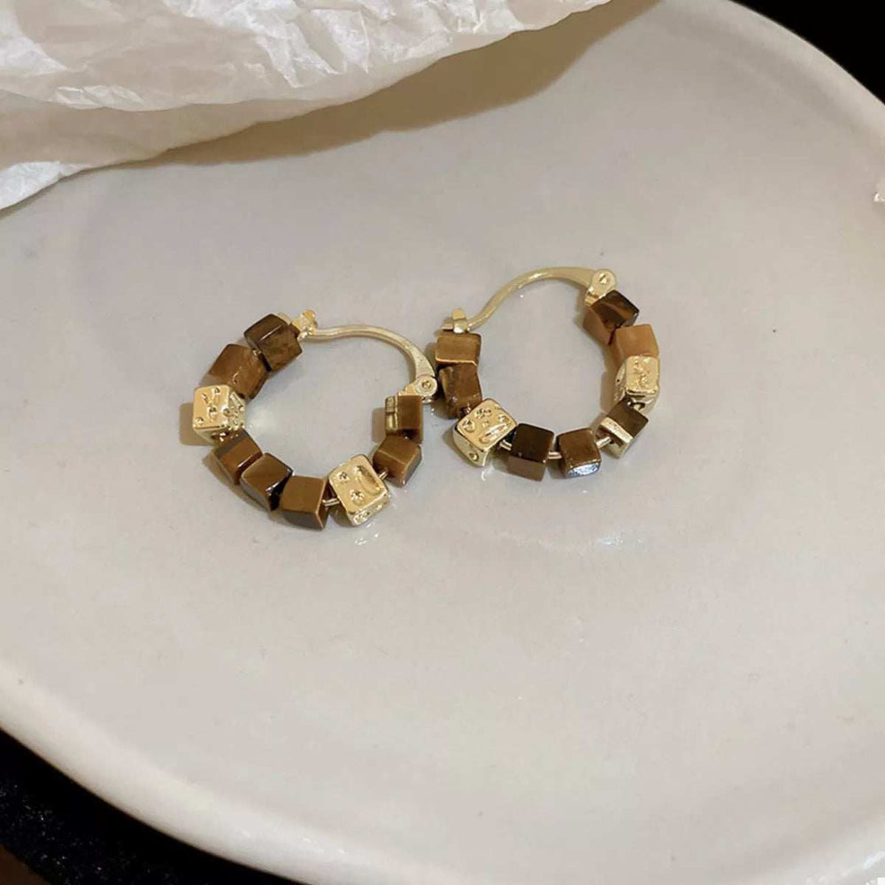 Tiger's Eye 18K Gold-Plated Copper Geometric Earrings - Trendsi - Flyclothing LLC