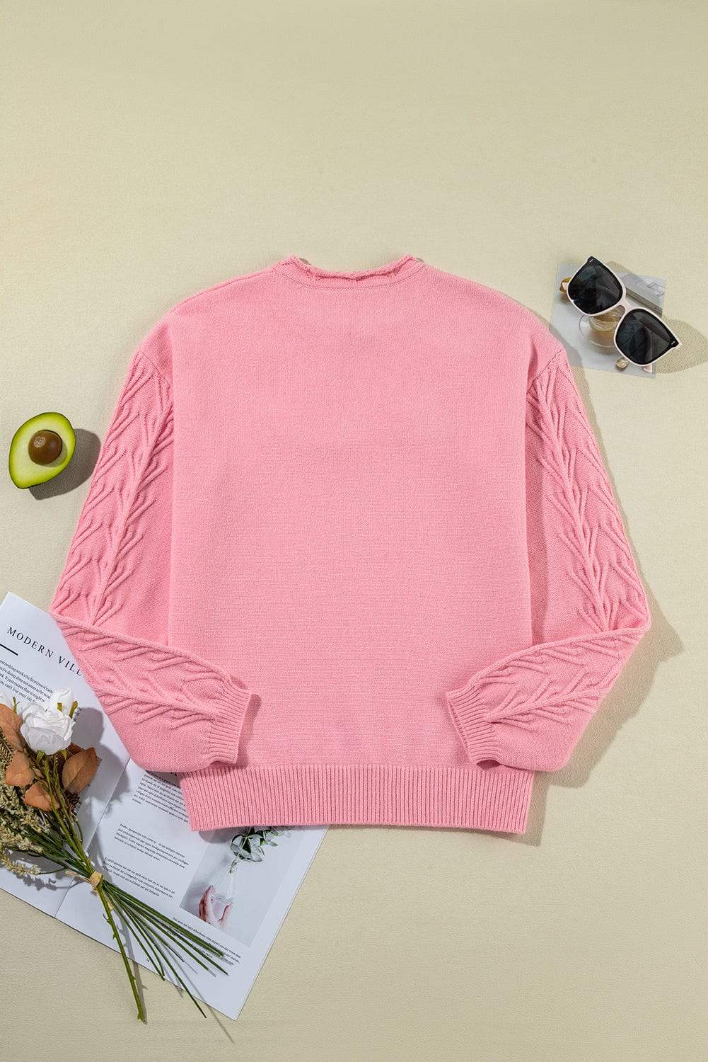 Daisy Notched Long Sleeve Sweater - Trendsi - Flyclothing LLC