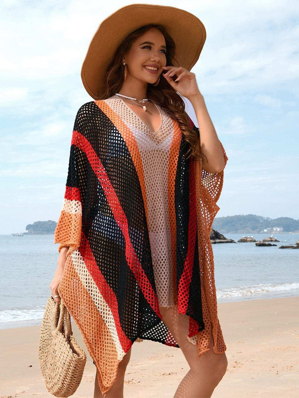 Openwork Color Block Plunge Cover-Up - Trendsi - Flyclothing LLC