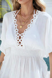 Ruffled Smocked Waist V-Neck Cover-Up - Trendsi - Flyclothing LLC