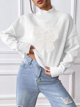 Bow Turtleneck Long Sleeve Sweater - Trendsi - Flyclothing LLC