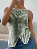 Button Down Striped Tank - Trendsi - Flyclothing LLC