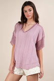 VERY J Oversized Contrast Knit Comfy Casual Top - Trendsi
