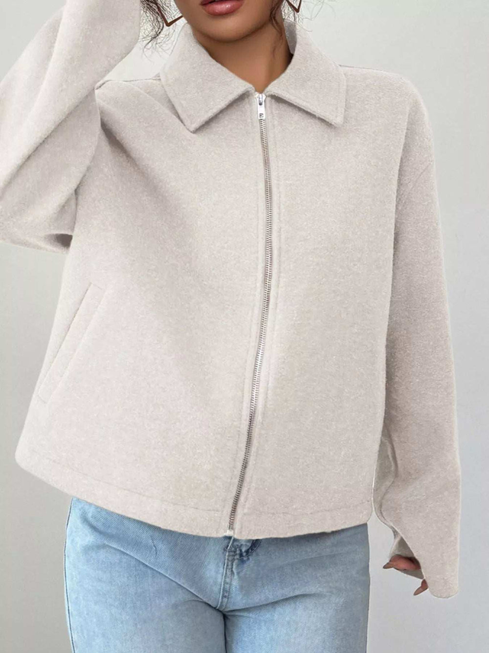 Casual Zip-Up Long Sleeve Jacket - Trendsi - Flyclothing LLC