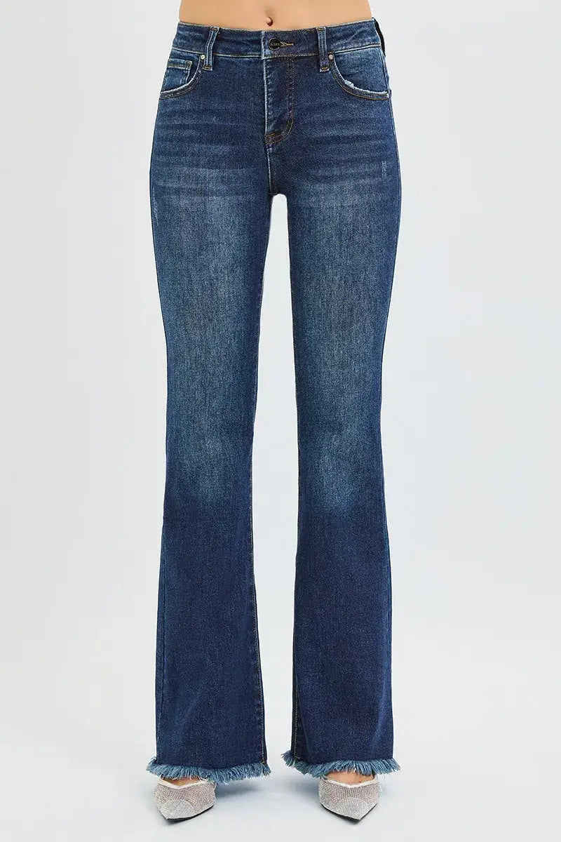 RISEN Full Size Tummy Control Mid Rise Flare Jeans Plus Size - Trendsi - Flyclothing LLC