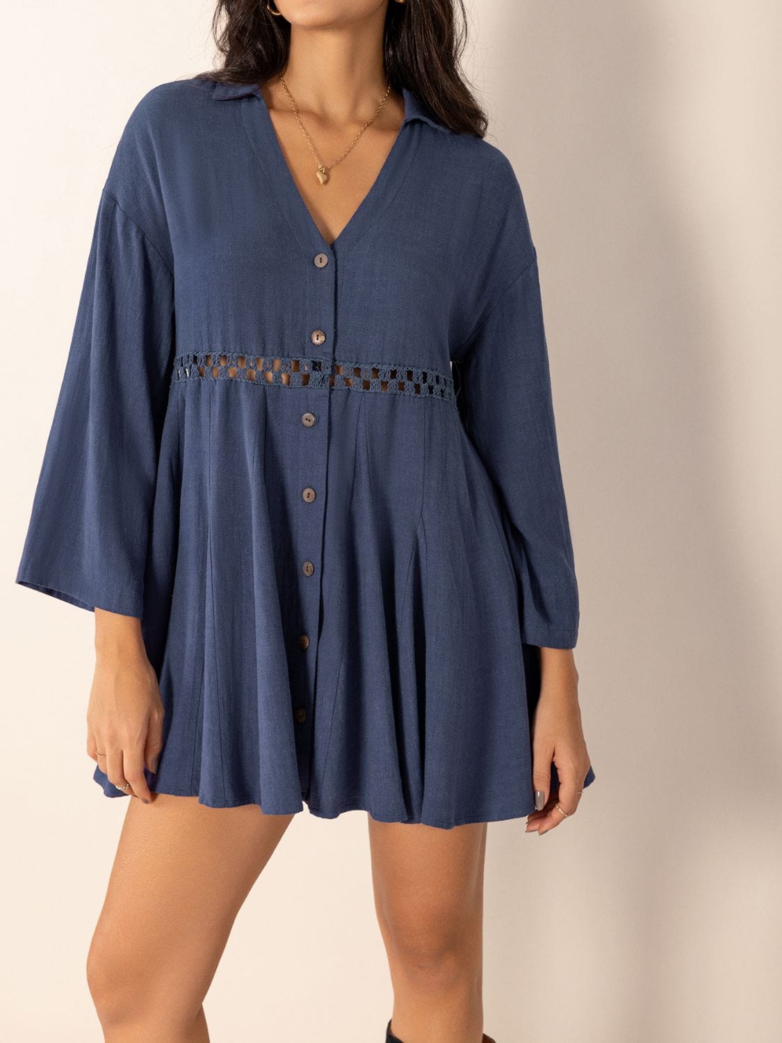 Cutout Johnny Collar Long Sleeve Mini Dress - Trendsi
