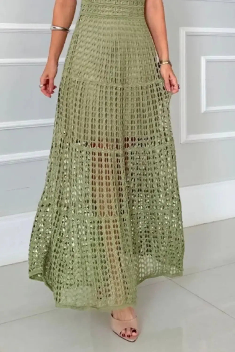 Hollowed-Out Sleeveless Maxi Dress - Trendsi - Flyclothing LLC