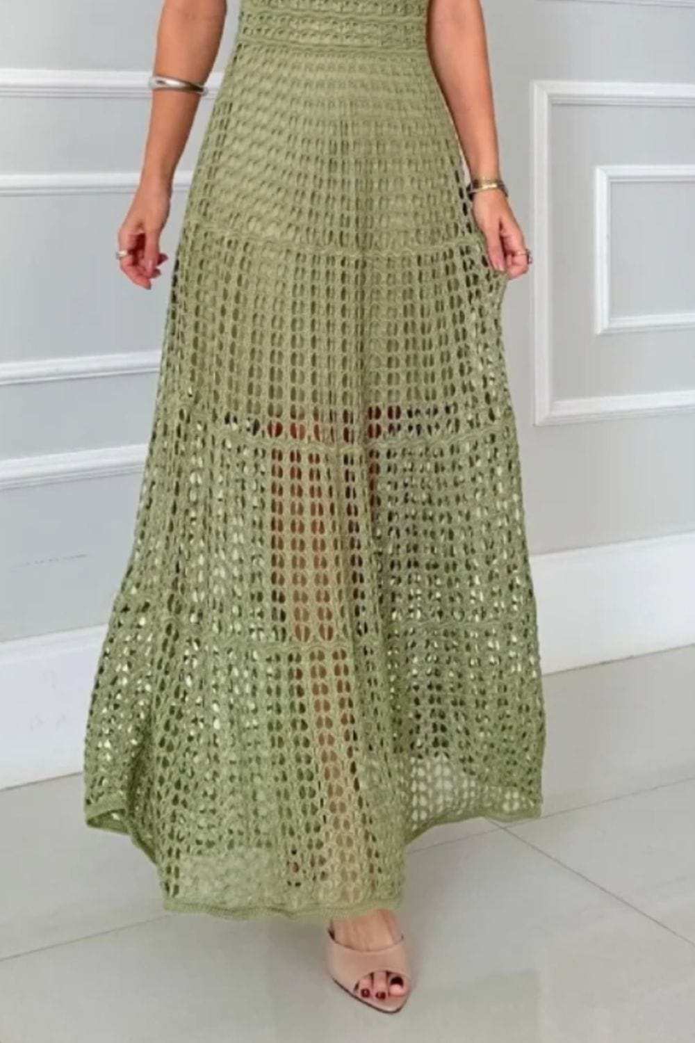 Hollowed-Out Sleeveless Maxi Dress - Trendsi - Flyclothing LLC