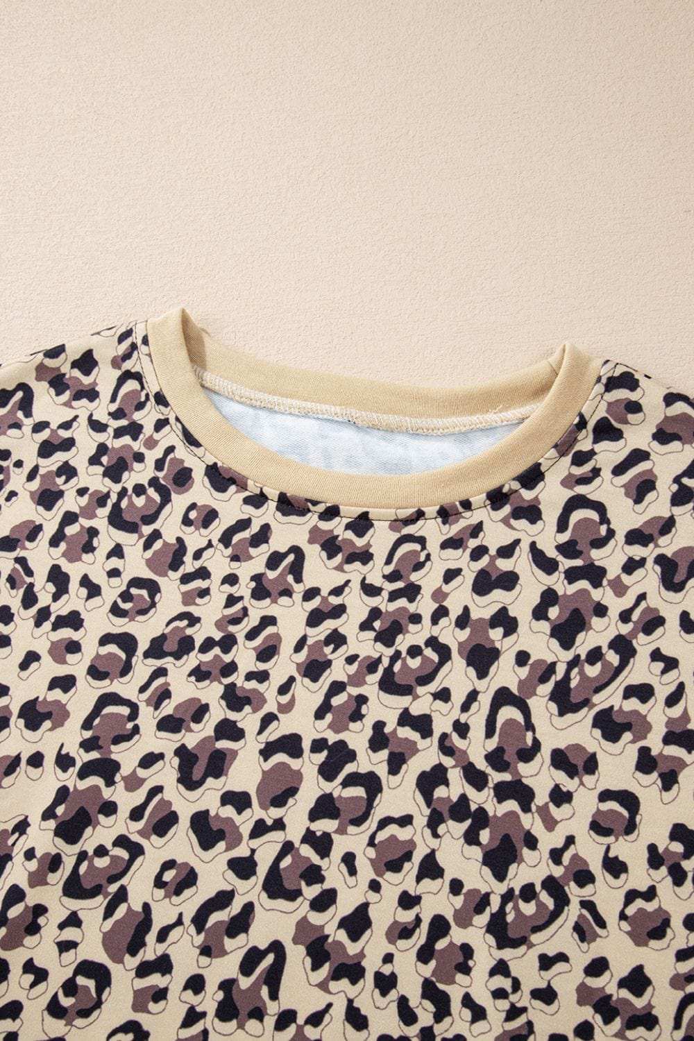 Slit Leopard Round Neck Long Sleeve Sweatshirt - Trendsi - Flyclothing LLC