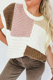 Cable-Knit Color Block Round Neck Sweater Vest - Trendsi