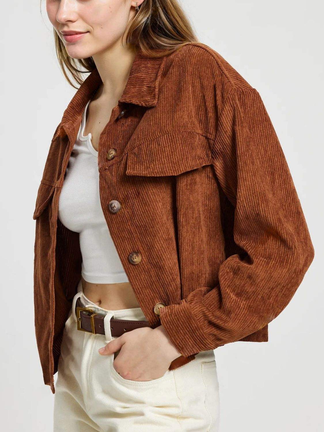 Button Up Long Sleeve Jacket - Trendsi - Flyclothing LLC