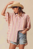 SO ME Multicolored Stripe Button Down Shirt - Trendsi - Flyclothing LLC