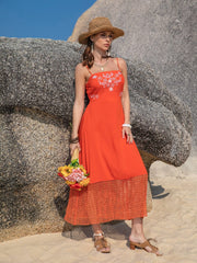 Embroidered Square Neck Midi Cami Dress - Trendsi