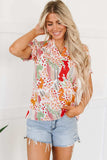 Printed Notched Short Sleeve Blouse - Trendsi - Flyclothing LLC