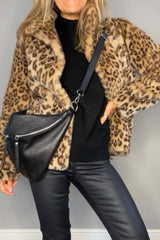Full Size Leopard Furry Collared Neck Long Sleeve Coat - Trendsi - Flyclothing LLC