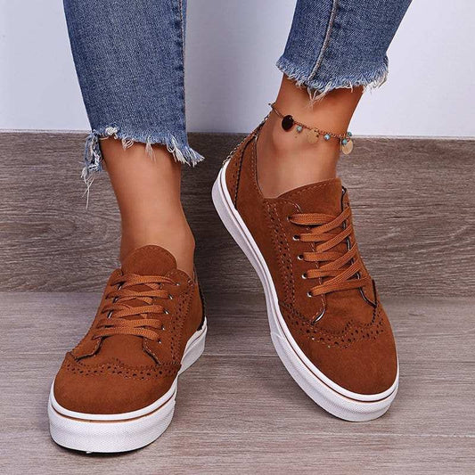 Suede Lace-Up Flat Sneakers - Trendsi - Flyclothing LLC