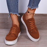 Suede Lace-Up Flat Sneakers - Trendsi