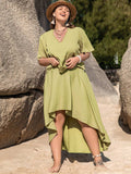 Plus Size V-Neck Half Sleeve Top and High-Low Skirt Set - Trendsi - Flyclothing LLC