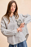 BiBi Flower Jacquard Knit Patch Pocket Stripe Shirt - Trendsi - Flyclothing LLC