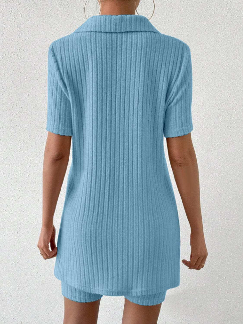 Johnny Collar Short Sleeve Top and Shorts Set - Trendsi - Flyclothing LLC