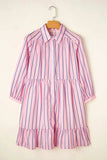 Striped Collared Neck Long Sleeve Mini Shirt Dress - Trendsi - Flyclothing LLC