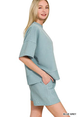 Zenana Ribbed Round Neck Waist Banded Tee & Shorts Set - Trendsi - Flyclothing LLC