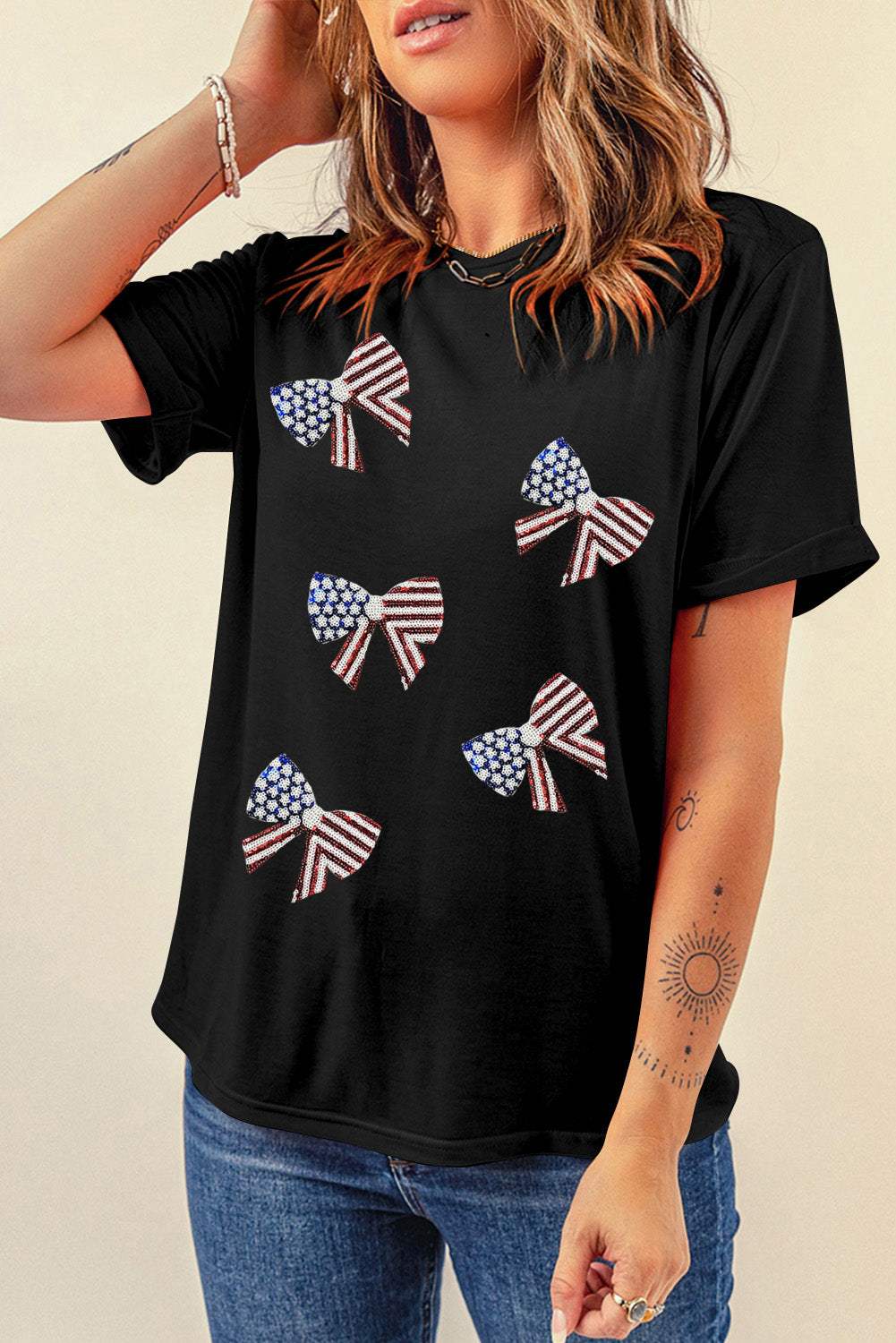 US Flag Round Neck Short Sleeve T-Shirt - Trendsi - Flyclothing LLC
