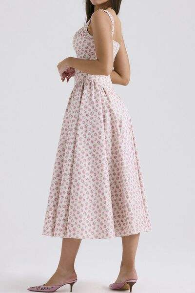 Floral Square Neck Wide Strap Midi Dress - Trendsi - Flyclothing LLC