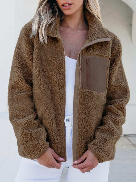 Zip Up Long Sleeve Plush Jacket - Trendsi - Flyclothing LLC