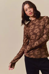SO ME Stretched Jacquard Casual Tops with Thumb Opening - Trendsi - Flyclothing LLC