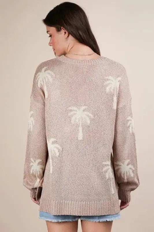 VERY J Palm Tree Graphic Oversized Knit Sweater - Trendsi - Flyclothing LLC