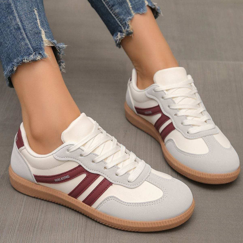 Contrast Lace Up Round Toe Sneakers - Trendsi - Flyclothing LLC