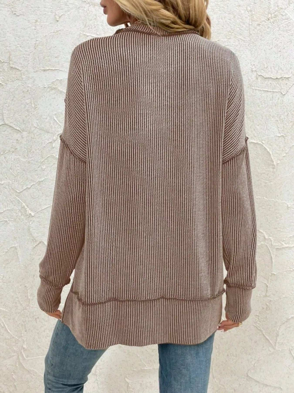 Side Slit Round Neck Dropped Shoulder Sweatshirt - Trendsi - Flyclothing LLC
