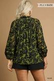 Umgee Full Size Floral Velvet Blouse with Balloon Sleeves Plus Size - Trendsi - Flyclothing LLC