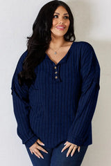 Basic Bae Full Size Ribbed Half Button Long Sleeve T-Shirt - ShopBasicbae - Flyclothing LLC