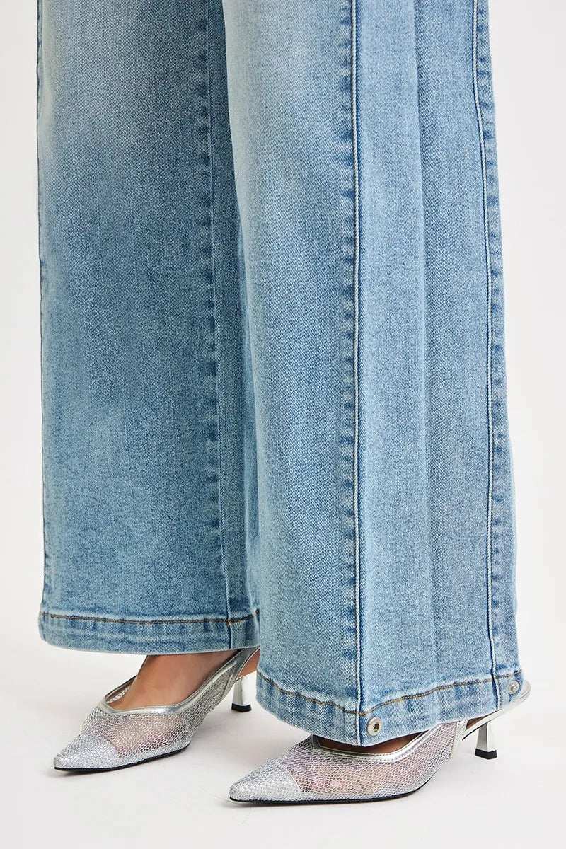 RISEN Mid Rise Wide Barrel Transferable Leg Snap Jeans - Trendsi - Flyclothing LLC